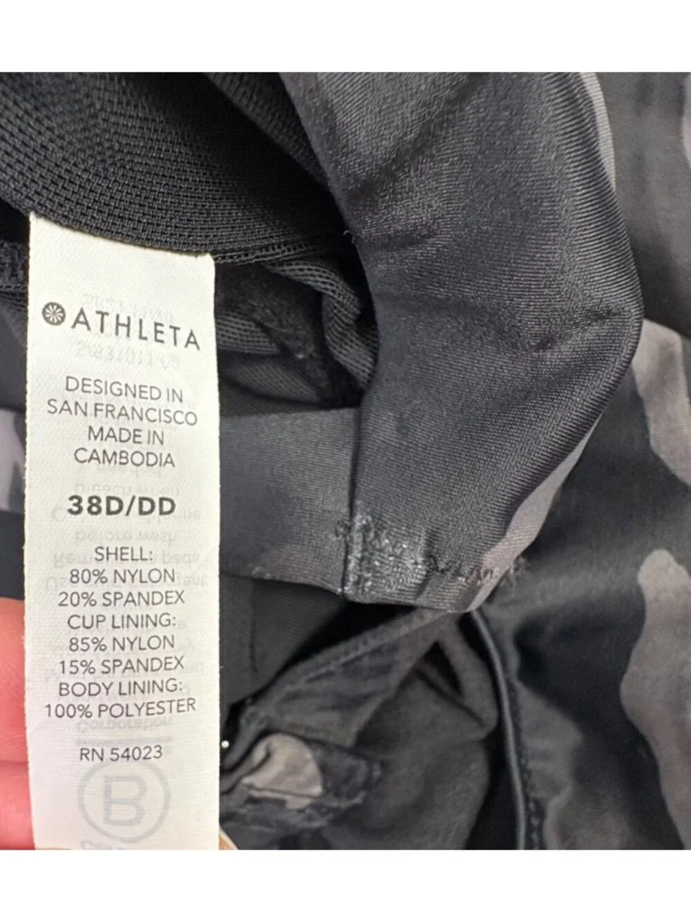 Athleta Freestyle Camo Tankini Top 38DD Camo Black Gray Racerback Swimsuit